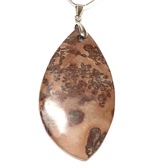Leaf Shape Cherry Blossom Dendritic Jasper Pendant, Large Genuine Gemstone - Picture 8 of 11